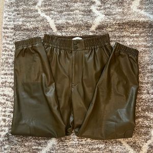 Abercrombie Faux Leather Jogger Pants High Waisted Army Green NEW